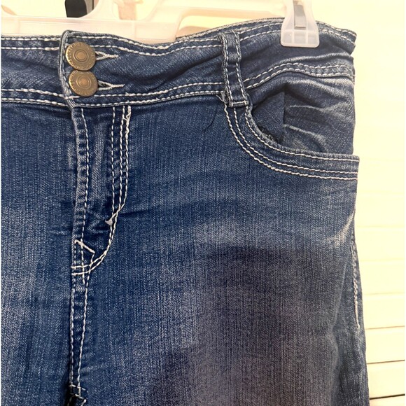 Y2K Wallflower Heavy Contrast Stitch Embroidered Pocket Bling Bootcut Jeans 13 - Picture 6 of 12